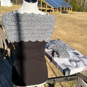 Crochet Grey Cowl with matching Fingerless Gloves